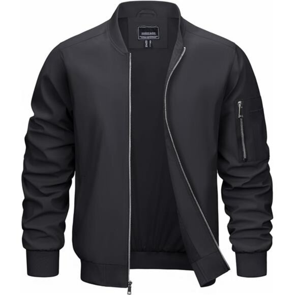 Mens Bomber Jacket Lightweight Windbreaker Fall Spring Casual Zip Up Outwear Coa - Picture 1 of 7